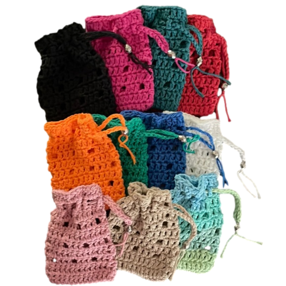 Soap Saver Soap Bag with Beaded Pull String 100% Cotton Hand Crocheted By Seller - Picture 3 of 12